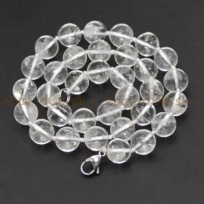 6/8/10/12mm Natural Clear Rock Crystal Quartz Round Gems Beaded Necklace 14-48'' • $6.75