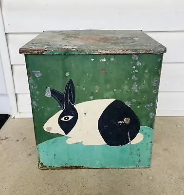 Vintage Metal Milk Box Porch Cooler Salt Box Planter Cottage Rabbit Garden Decor • $65