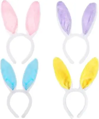 4 Bunny Ears Pink Purple Blue Yellow Rabbit Headbands Easter Animal Fancy Dress  • £6.95