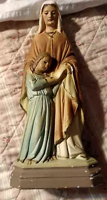 Vintage Saint Anne & Young Mary Figurine Statue  Chalkware Columbia Statuary • $12.99