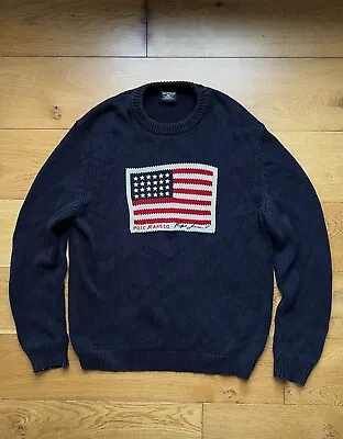 Men’s Polo Ralph Lauren USA Flag Jumper Cable Knit Sweater - L • £75.99
