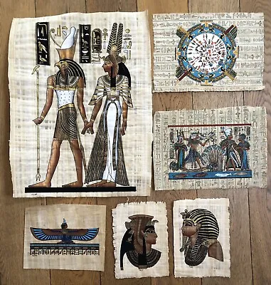 6 X Egyptian Papyrus Paintings & Hieroglyphics - Not Framed • £15