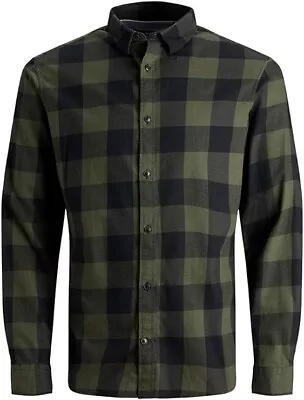 Jack & Jones Mens Gingham Check Shirt Size Large L Brand New Green 'dusty Olive' • £10