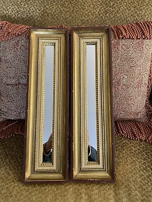 Pair Vintage  Home Interior Wall Hanging Mirror Gold Gilt 22” X 6” • $95