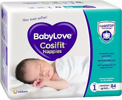 BabyLove Cosifit Newborn Nappies Size 1 (up To 5kg) | 1 Month Supply 252 Pieces  • $113