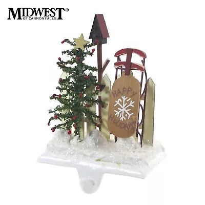 Midwest Of Cannon Falls SLED TREE & PICKET FENCE 7  Cast Iron Stocking Hanger • $29.95