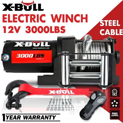 X-BULL 12V 3000LBS Electric Winch ATV UTV Steel Cable Towing Truck Off Road 4WD • $99.90