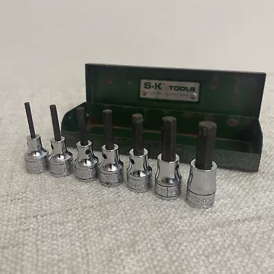 Vintage S-K Tools 7pc 3/8  Drive SAE Hex Bit Socket Set W/ Metal Case • $63.17