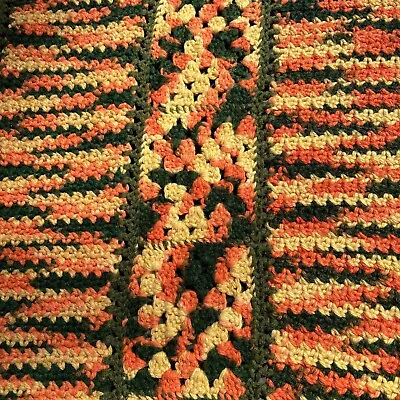 Vintage Afghan Hand Knit Crochet Blanket Fringe Yellow Green Orange 48” X 48” • $24.99