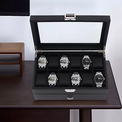 24 Slots Men Watch Storage Box Large Jewelry Display Case Organizer Holder Black • $46.56