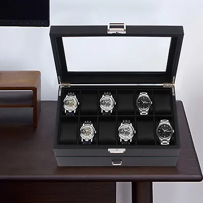 24 Slots Mens Watch Box Case Organizer Watches Jewelry Storage With Valet Drawer • $46.55