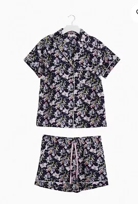 Vera Bradley Pajama Set Floral Navy Cotton Top Shorts Sz 3XL NWT • $44.89