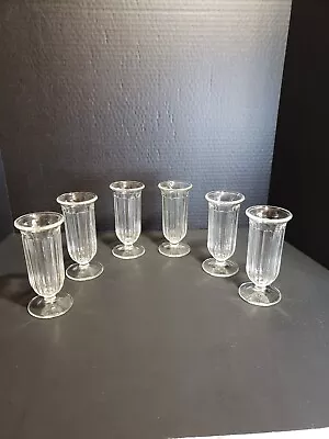 Rare Vintage Parfait Clear Paneled Footed Glasses 5 3/8  Tall Set Of 6 • $35