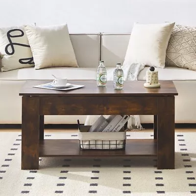 Brown Coffee Table With Lift Top Storage Shelf Wood Modern Living Room • £52.99