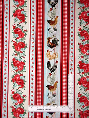 Rooster Farm Chicken Stripe Fabric Cotton Timeless Treasures CD1536 By Yard • $10.97