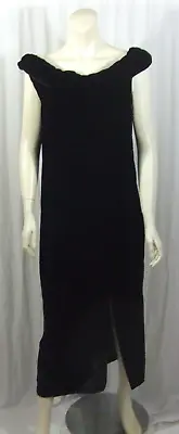1980s Vintage Dress Size 12 Black Velvet Prom Handmade Off Shoulder Cocktail • £7.99