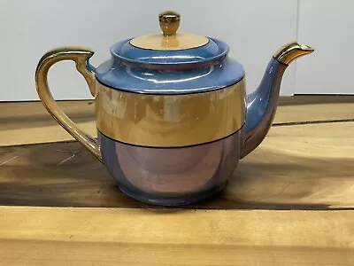 Vintage Japanese Lusterware Porcelain Teapot / Tea Pot - Blue & Gold - 5.25  • $25