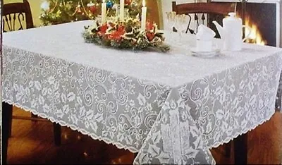 Tablecloth White 56  X 68  Heritage Lace Holly Glow Diningroom Christmas Party • $28