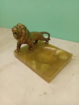 Vintage  Gold   Onyx Marble  Table Top Ash Tray Gold Pot Metal Lion • $64.95