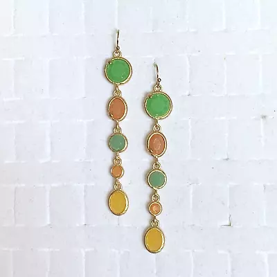 Boho Dangle Earrings Green Peach Yellow Gems Hippie Gypsy Spring Fashion GoldTn • $9.99