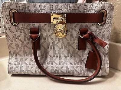 Michael Kors Hamilton Vanilla/Luggage Logo PVC Satchel NWOT • $80