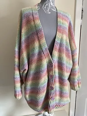 Simply Be Pastel Rainbow Chenille Cardigan Plus Size 28 30 Loose Fit  • £16.62