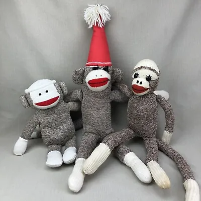 $34.99 • Buy Silly SOCK MONKEY Family 3 Plush Stuffed Dolls Old Fashioned Large To Small