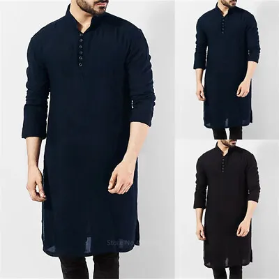 Mens Muslim Clothing Saudi Jubba Arab Kaftan Islamic Abaya Thobe Long Dress Robe • £11.99