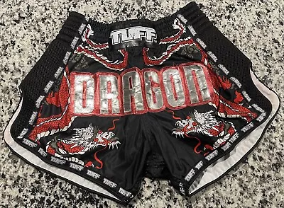 Tuff Sports MMA Muay Thai Kick Boxing Shorts Retro Style Black Dragon Red Large • $29.99