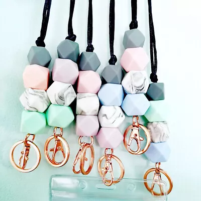 Silicone Beads Neck Strap Lanyard ID Card Badge Keyring Key Holder Teacher Gifts • $5.82