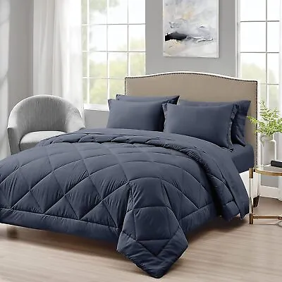 Love's Cabin Queen Comforter Set Navy Blue 7 Pieces Queen Bed In A Bag All Sea • $93.98