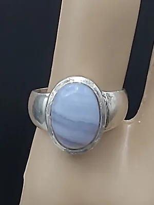 Oval Blue Lace Agate Ring Size 8.25 Signed MR. T? STERLING SILVER  • $28.05