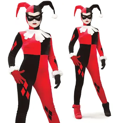 Licensed Harley Quinn Jester Ladies Fancy Dress Villain Batman Womens Adult Cost • $112.54