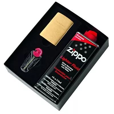 Zippo #204 Brushed Brass Lighter & Fluid & Flints Gift Boxed  • $74.80