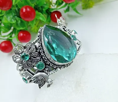 Emerald Topaz Gemstone 925 Sterling Silver Jewelry Cuff Bracelet • $19.51