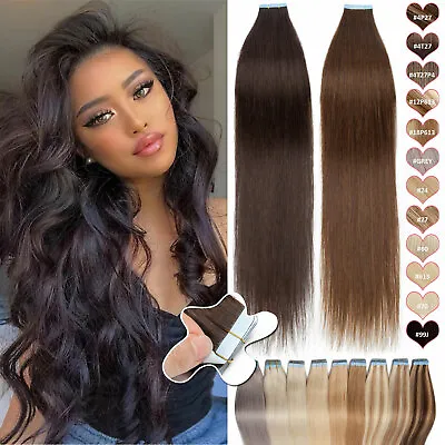 CLEARANCE 10-80PCS Tape In Remy Human Hair Extensions Skin Weft FULL HEAD #Brown • $23.86