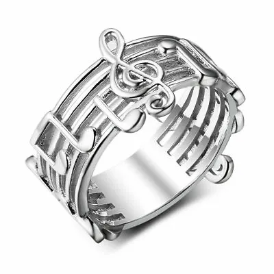 Ring Gift Music Pattern 925 Silver Vintage For Wedding Note Musical Women • £2.82