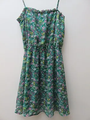 H&m Pretty Green & Busy Teeny Flower Print Strappy Short Summer Dress Uk 12 • £5.99