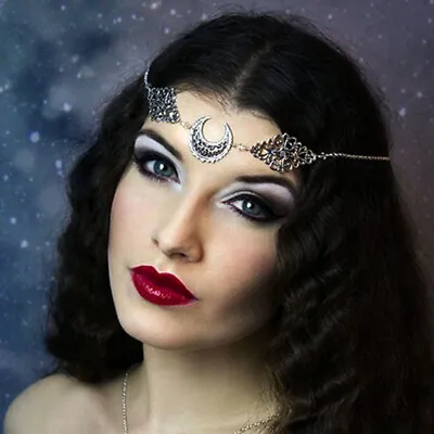 Head Chain Women Festival Moon Metal Rhinestone Jewelry Headband Head Hair Band • £4.99