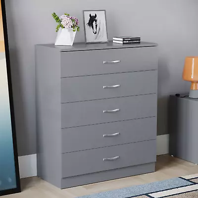 SALE 5 Drawer Chest Cabinet Metal Handles Bedroom Storage Furniture Grey • £52.99