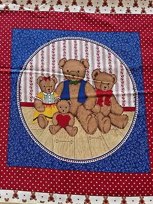 Bear Family Cotton Fabric Teddy Pillow Quilt Panel VTG Cranston Cut Sew DIY • $8