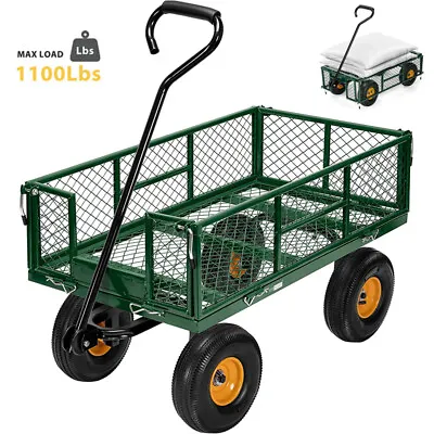 1100lbs Mesh Steel Garden Cart Folding Utility Wagon Heavy Duty Side Removable  • $99.99