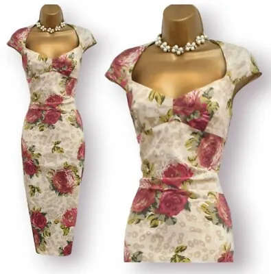 Karen Millen Cream Rose Floral Galaxy Wiggle Pencil Occasion Dress UK 10 • £49.99