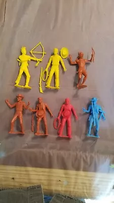 7 Vintage Unbranded 5  Western Cowboys And Indians Plastic Figures W Accessories • $9.99
