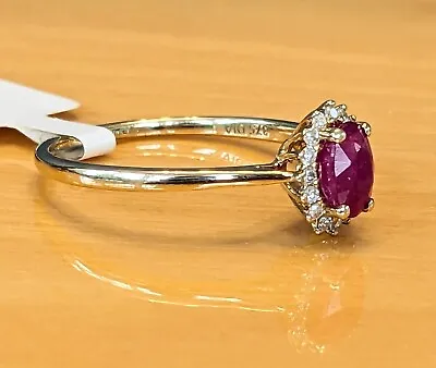 9ct Yellow Gold Ruby & Diamond Cluster Ring Size Q. Rrp £300 • £150