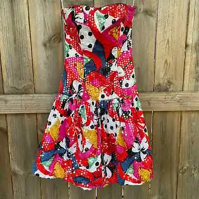 Vintage Morton Myles Dress Sequins 1980's Floral Strapless Size 4 Colorful Party • $99.99