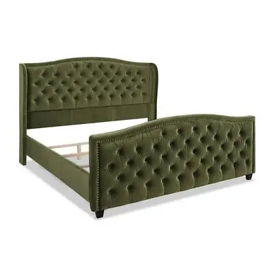 Jennifer Taylor Headboard Bed Set King Size Tufted Freestanding Mahogany Green • $1024.09