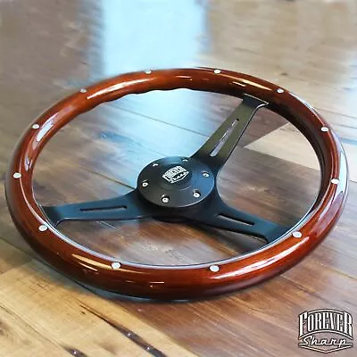 380mm Matte Black Steering Wheel Riveted Wood Grip (15 ) - 6 Hole Chevy GMC C10 • $134.96