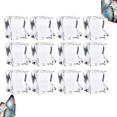  48 Pcs Fake Ice Block Acrylic Cubes For Drinks Ornaments Clear Decorations • £13.79
