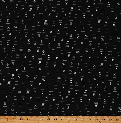 Cotton Math Symbols Equations Algebra Science Black Fabric Print By Yard D466.45 • $11.95